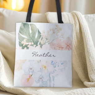Bolsa Tote Flor Floral Tropical de Aquarela Monogramada