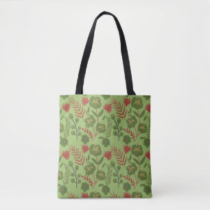 Bolsa Tote Flor floral verde, sem costura, ramal, folha