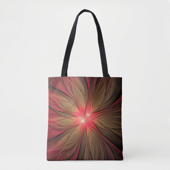 Bolsa Tote Flor fractal de fanfarrão vermelho (Frente)