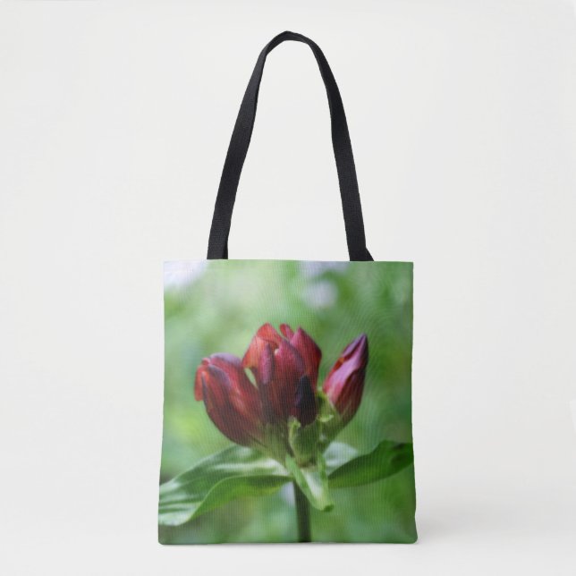 Bolsa Tote Flor Gentiana Vermelha Em Sangue (Frente)
