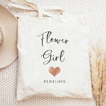 Bolsa Tote Flor Girl | Trendy Script e Heart<br><div class="desc">Este belo bolsa na moda para a flor apresenta um roteiro manuscrito em preto,  com um pouco falho de ouro rosa e um lugar para o seu nome.</div>