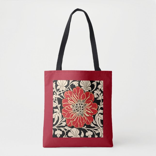 Bolsa Tote Flor Grande de Arte Vermelha Nouveau (Frente)