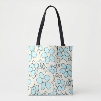 Bolsa Tote Flor impressão azul-branca desenhada à mão