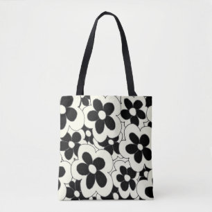 Bolsa Tote Flor impressão preto desenhada à mão