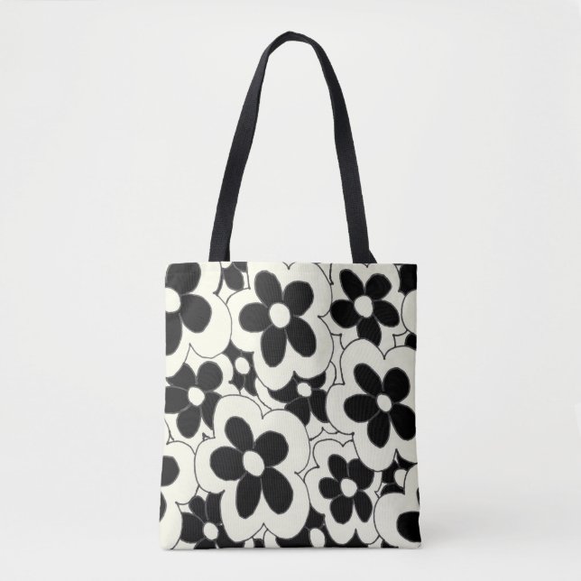 Bolsa Tote Flor impressão preto desenhada à mão (Frente)