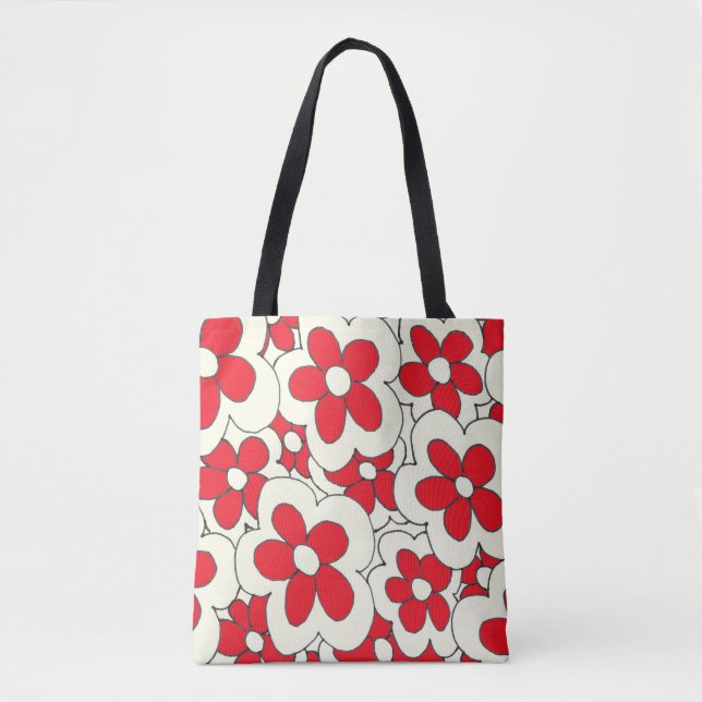 Bolsa Tote Flor impressão-vermelha desenhada à mão (Frente)