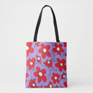 Bolsa Tote Flor impressão vermelho-roxo desenhado à mão