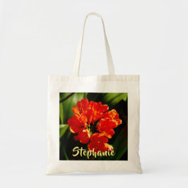 Bolsa Tote Flor Laranja com Nome Personalizado Algodão Floral