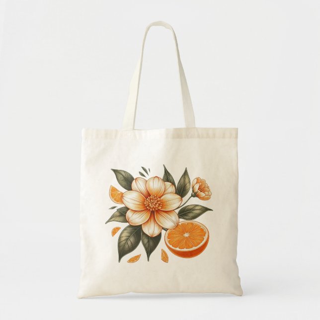 Bolsa Tote Flor Laranja ouro com laranja (Frente)