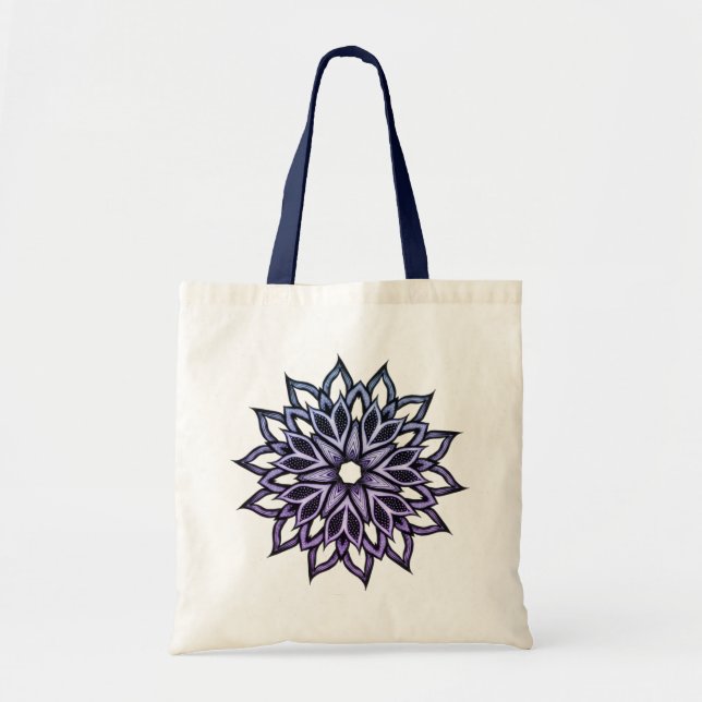 Bolsa Tote Flor Mandala Blue Violet Floral Art (Frente)