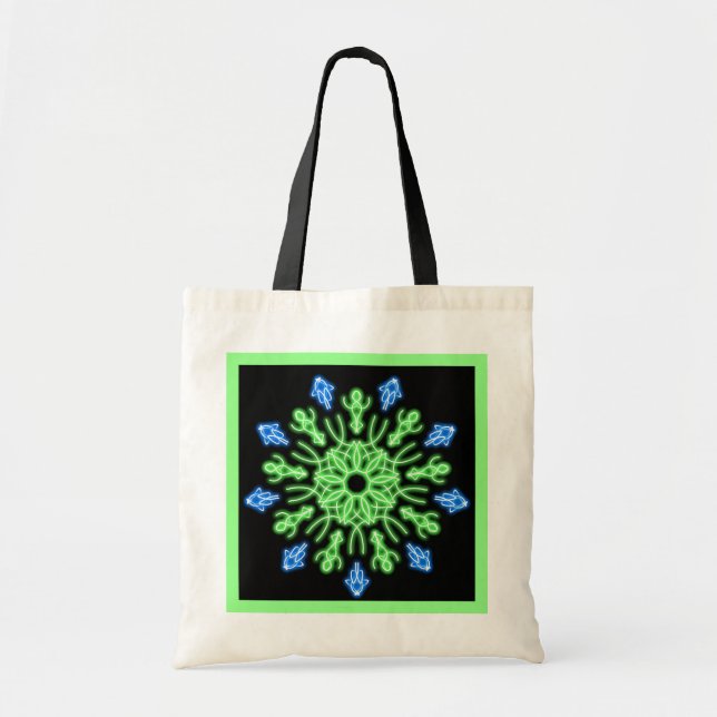 Bolsa Tote Flor néon verde e azul (Frente)