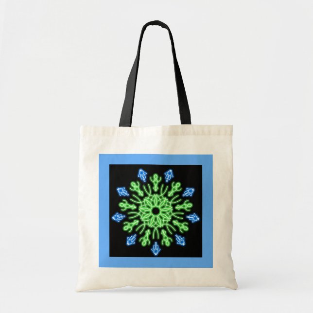 Bolsa Tote Flor néon verde e azul (Frente)