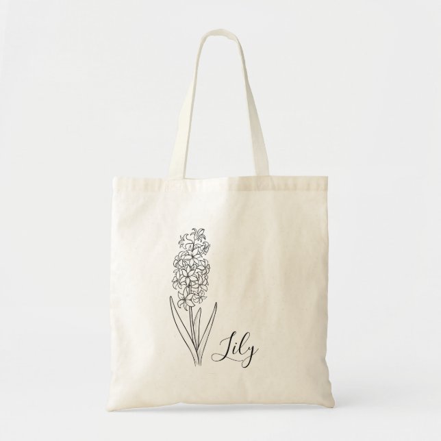 Bolsa Tote Flor Personalizada do Mês de Nascimento Nome Perso (Frente)