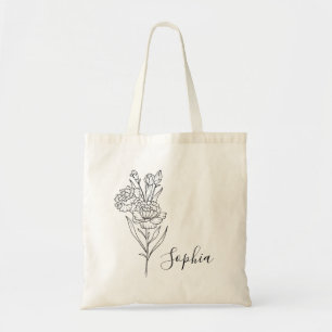 Bolsa Tote Flor Personalizada do Mês de Nascimento Nome Perso