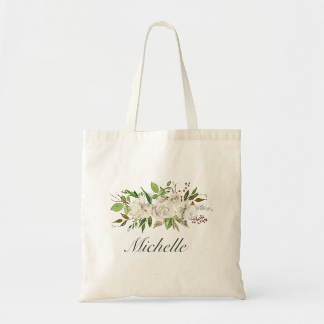 Bolsa Tote Flor personalizada Jardim Antigo Branco (Frente)