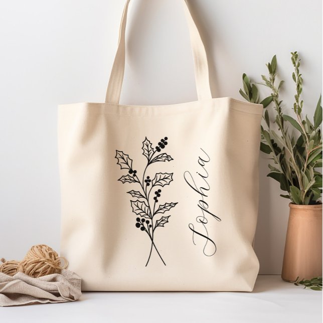 Bolsa Tote Flor Personalizado do Mês de Nascimento em dezembr (Criador carregado)