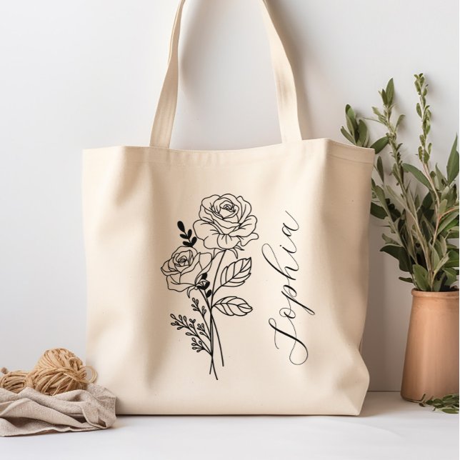 Bolsa Tote Flor Personalizado do Mês de Nascimento Junho (Criador carregado)
