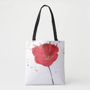 Bolsa Tote Flor pintada 2 da papoila da aguarela