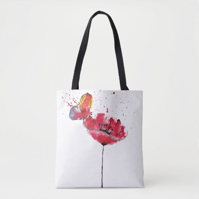 Bolsa Tote Flor pintada estilizado da papoila da aguarela (Frente)