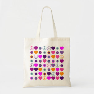 Bolsa Tote Flor Power Heart Peace Pattern + seu backgr.