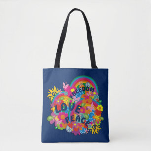 Bolsa Tote Flor Power Rainbow FREEDOM AMOR PAZ