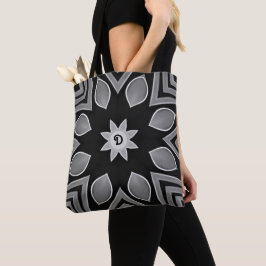 Bolsa Tote Flor Preta, Cinza e Branca