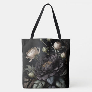 Bolsa Tote Flor Preto Rosa de Disposição Gótica