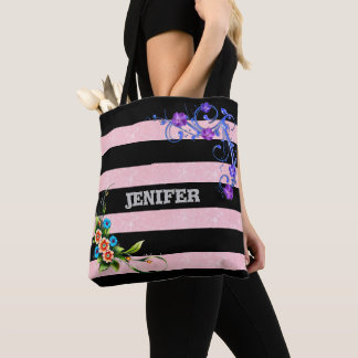 Bolsa Tote Flor púrpura elegante Floral Preta Rosa