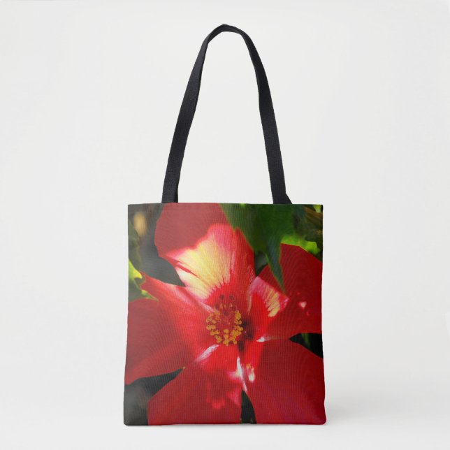 Bolsa Tote Flor Red Hibiscus à Luz do Sol (Frente)