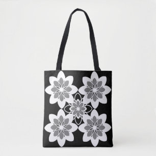 Bolsa Tote Flor retro gráfico branco preto