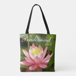 Bolsa Tote Flor rosa branca personalizada com nome Bridesmaid