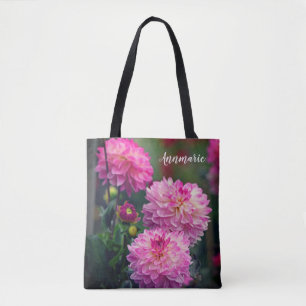 Bolsa Tote Flor Rosa e Branco Dahlia Personalizada