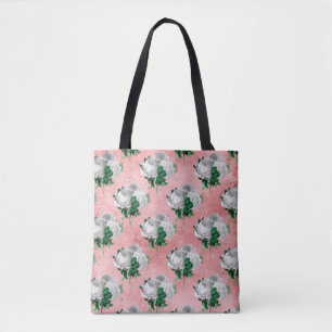 Bolsa Tote Flor Rosa Floral Vintage Branco