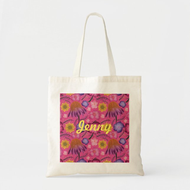 Bolsa Tote Flor Rosa Rosa Selvagem Personalizada (Frente)