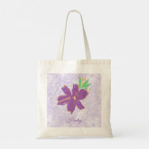 Bolsa Tote Flor Roxo Com Borda Dourada