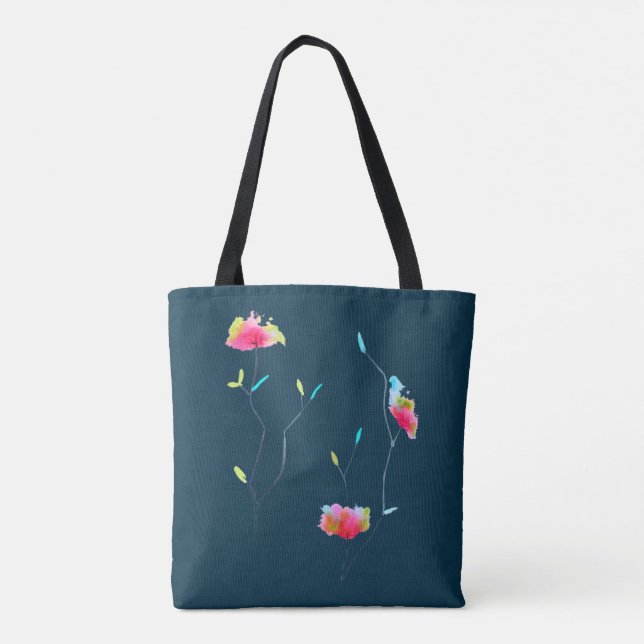 Bolsa Tote Flor simples moderna abstrata japonesa rosa (Verso)