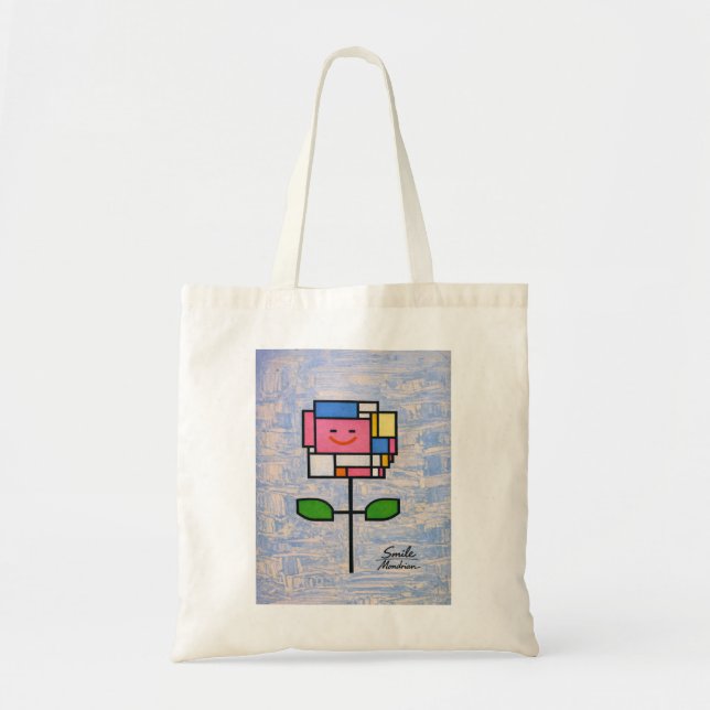 Bolsa Tote Flor sorridente no estilo de Mondrian Divertido Fe (Frente)