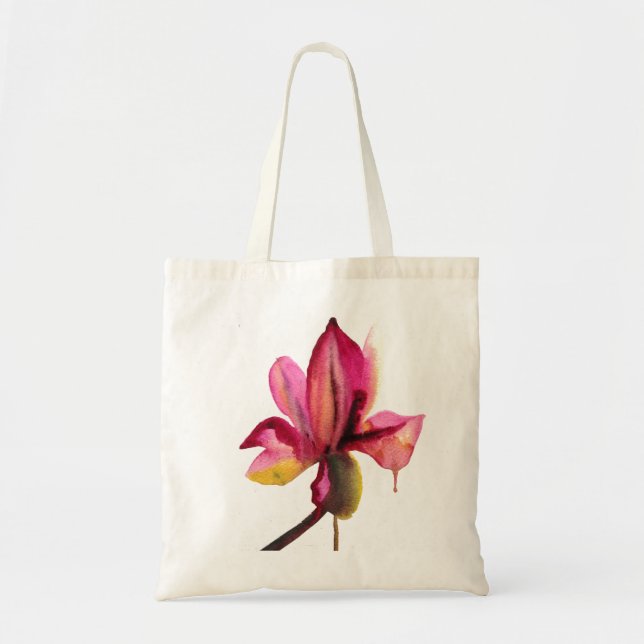 Bolsa Tote Flor tropical de cor d'água da orelha púrpura (Frente)