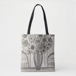 Bolsa Tote Flor Vase Linha Desenho Arte Floral