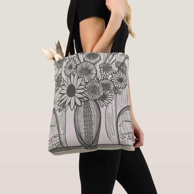 Bolsa Tote Flor Vase Linha Desenho Arte Floral (Close Up)