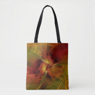 Bolsa Tote Flor verde-laranja-abstrato Vermelho Castanho-Cast