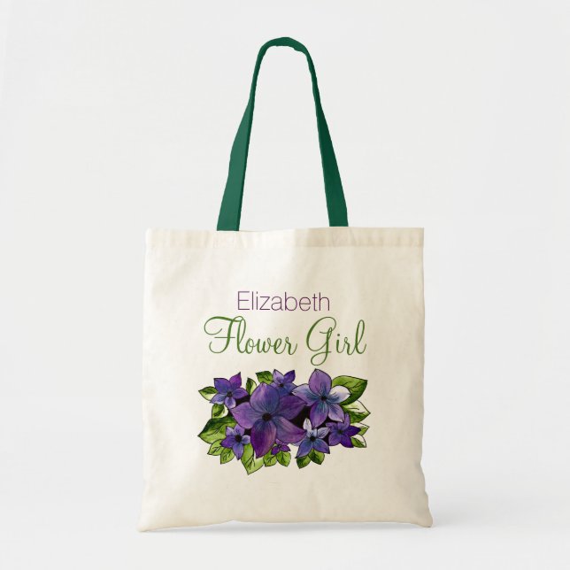 Bolsa Tote Flor Verde Roxo com Menina Flor (Frente)