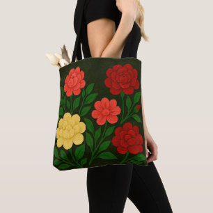 Bolsa Tote Flor Vermelha, Coral e Amarela 