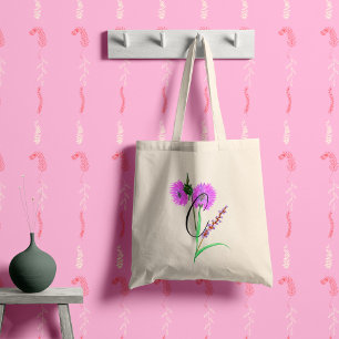 Bolsa Tote Flor violeta aquarela com a sua inicial.