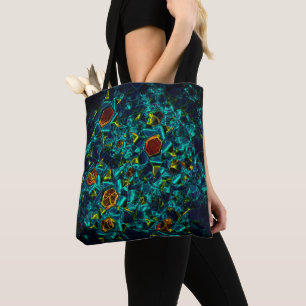 Bolsa Tote Flor virtual em azul gradiente, estilhaçada