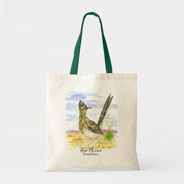 Bolsa Tote Flor Yucca do Deserto do Roadrunner Personalizada (Frente)