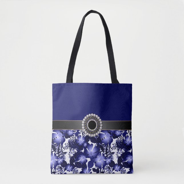 Bolsa Tote Flora de pérolas de cinza do Casamento (Frente)