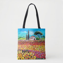 Bolsa Tote FLORA NA TÚSCULA PAISAGEM PETAS E Girassóis