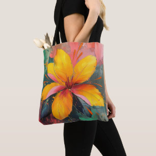 Bolsa Tote Floração Dourada – Expressão Floral Abstrata Vibra