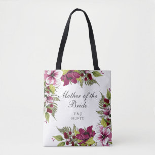 Bolsa Tote Florais brancos magenta elegantes e botânicos verd